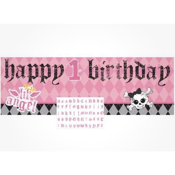 First Angel Pink‎ Little Girl Argyle 1st Birthday Decoration 60” Party Banner - Picture 1 of 3